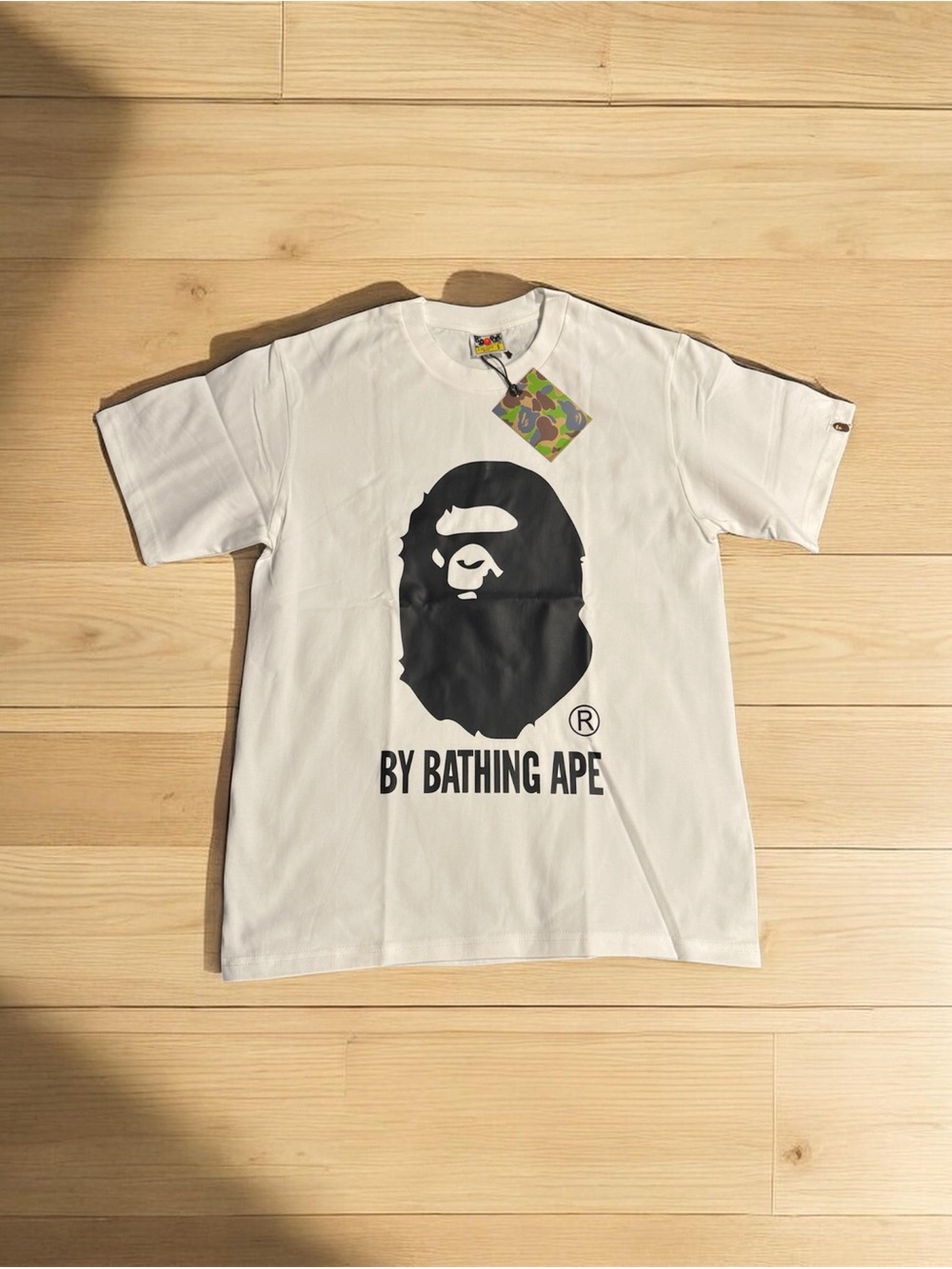 A Bathing Ape White Logo Tee - Black Ape Graphic